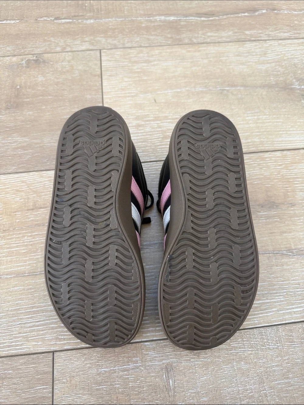 Kids adidas Black Sneakers with Pink & Cream Stripes